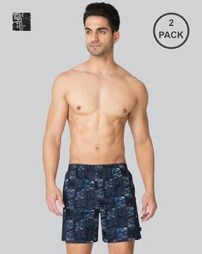 pack of 2 allover print functional pockets boxer shorts
