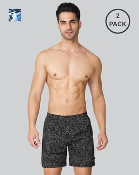 pack of 2 allover print functional pockets boxer shorts