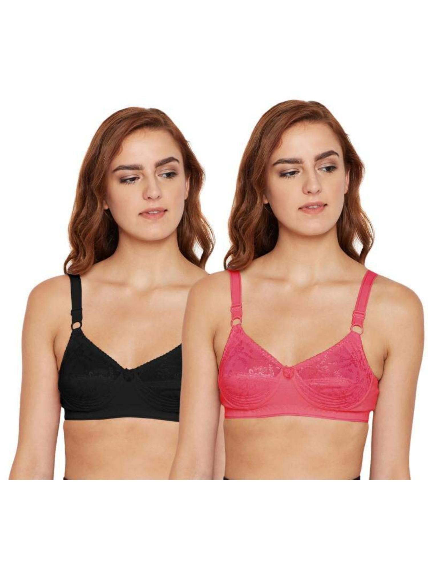 pack of 2 b-c-d cup bra in coral & black colour