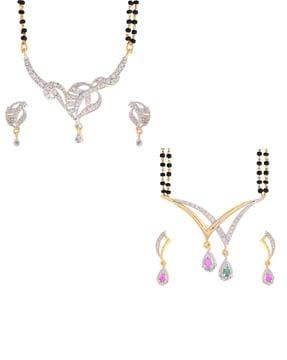 pack of 2 beaded mangalsutra with earrings