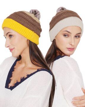 pack of 2 beanies with pom pom