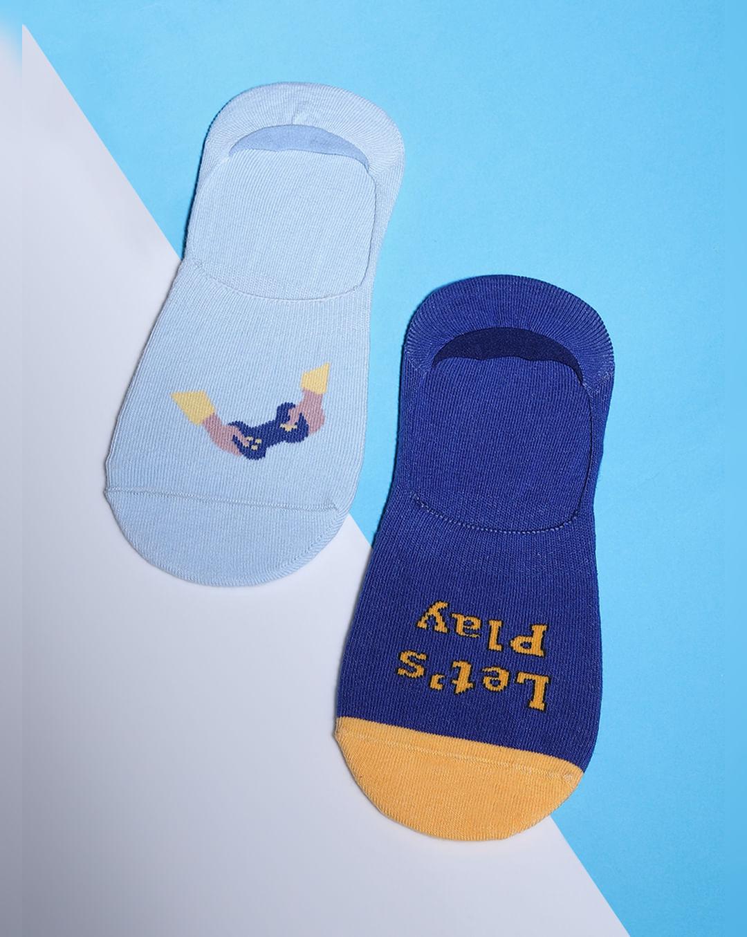 pack of 2 blue printed no show socks