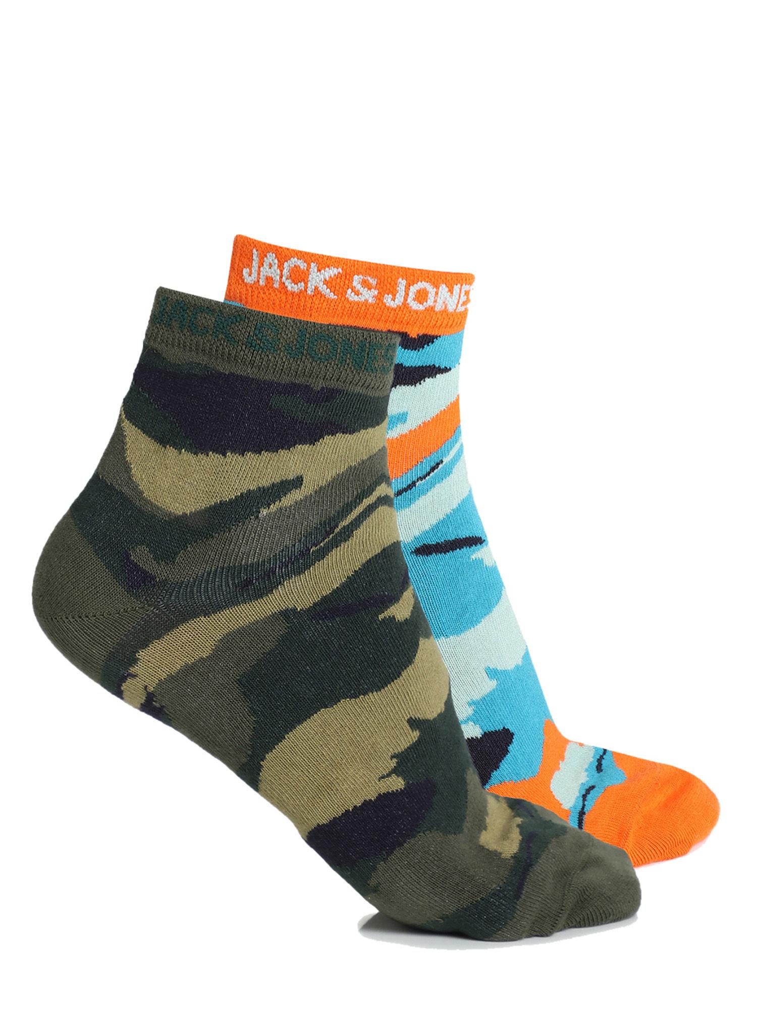 pack of 2 camo print ankle socks - orange &amp; green (pack of 2)