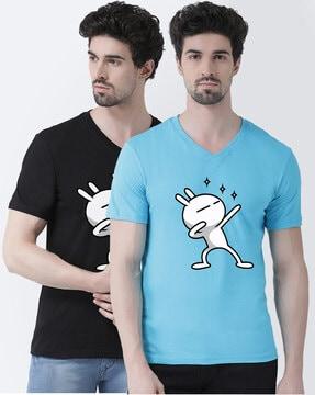 pack of 2 cartoon print v-neck t-shirts