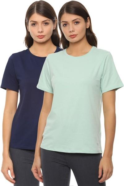 pack of 2 casual regular sleeves solid women dark blue, light green top