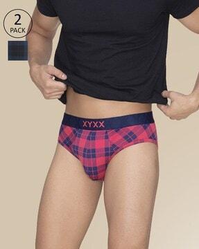 pack of 2 checked briefs with elasticated waistband