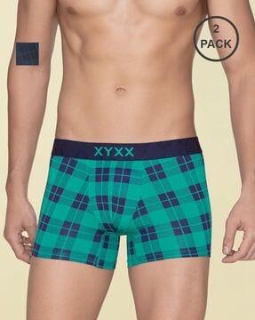 pack of 2 checked trunks with logo waistband