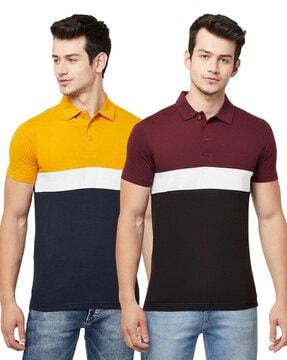 pack of 2 colour block regular fit polo t-shirt