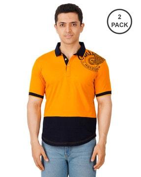 pack of 2 colourblock polo t-shirts with ribbed hems