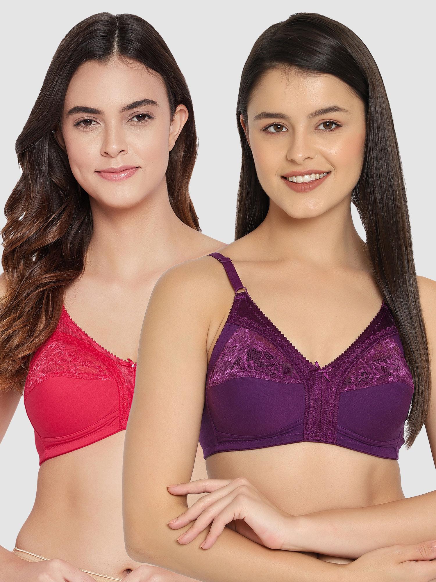 pack of 2 cotton non-padded non-wired full cup bra - purple