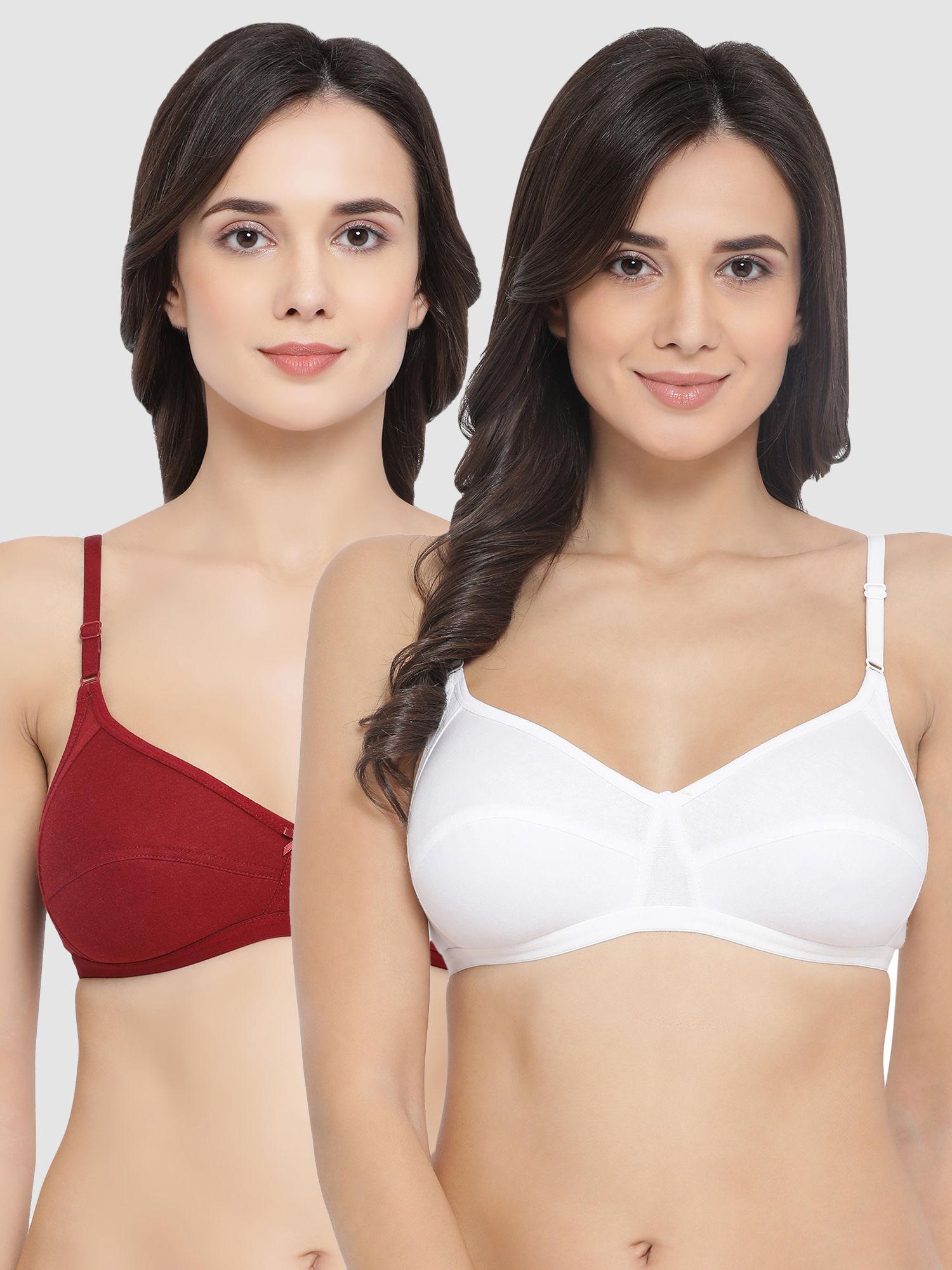 pack of 2 cotton non-padded non-wired full cup bra - red