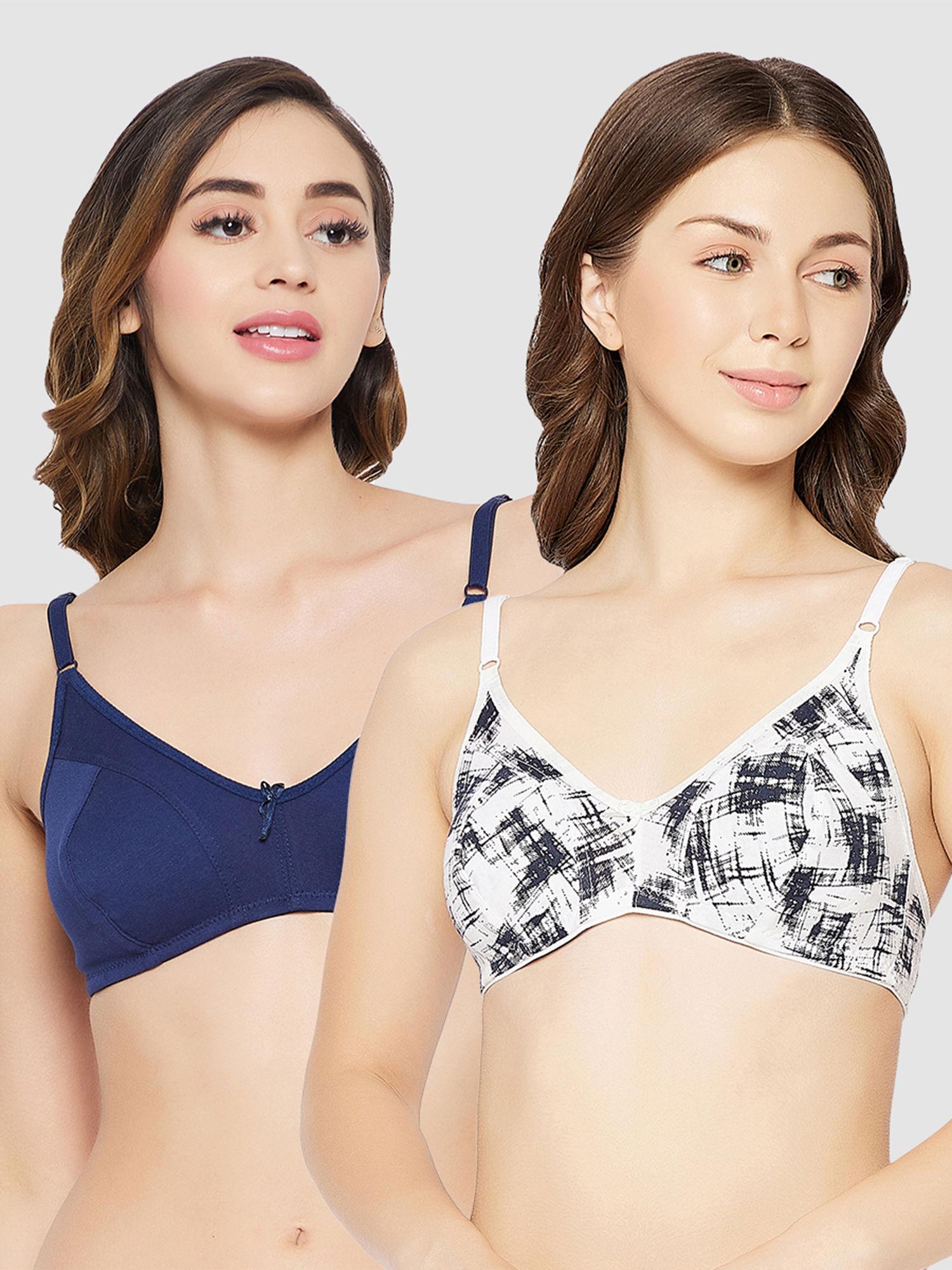 pack of 2 cotton non-padded non-wired full cup printed bra - blue