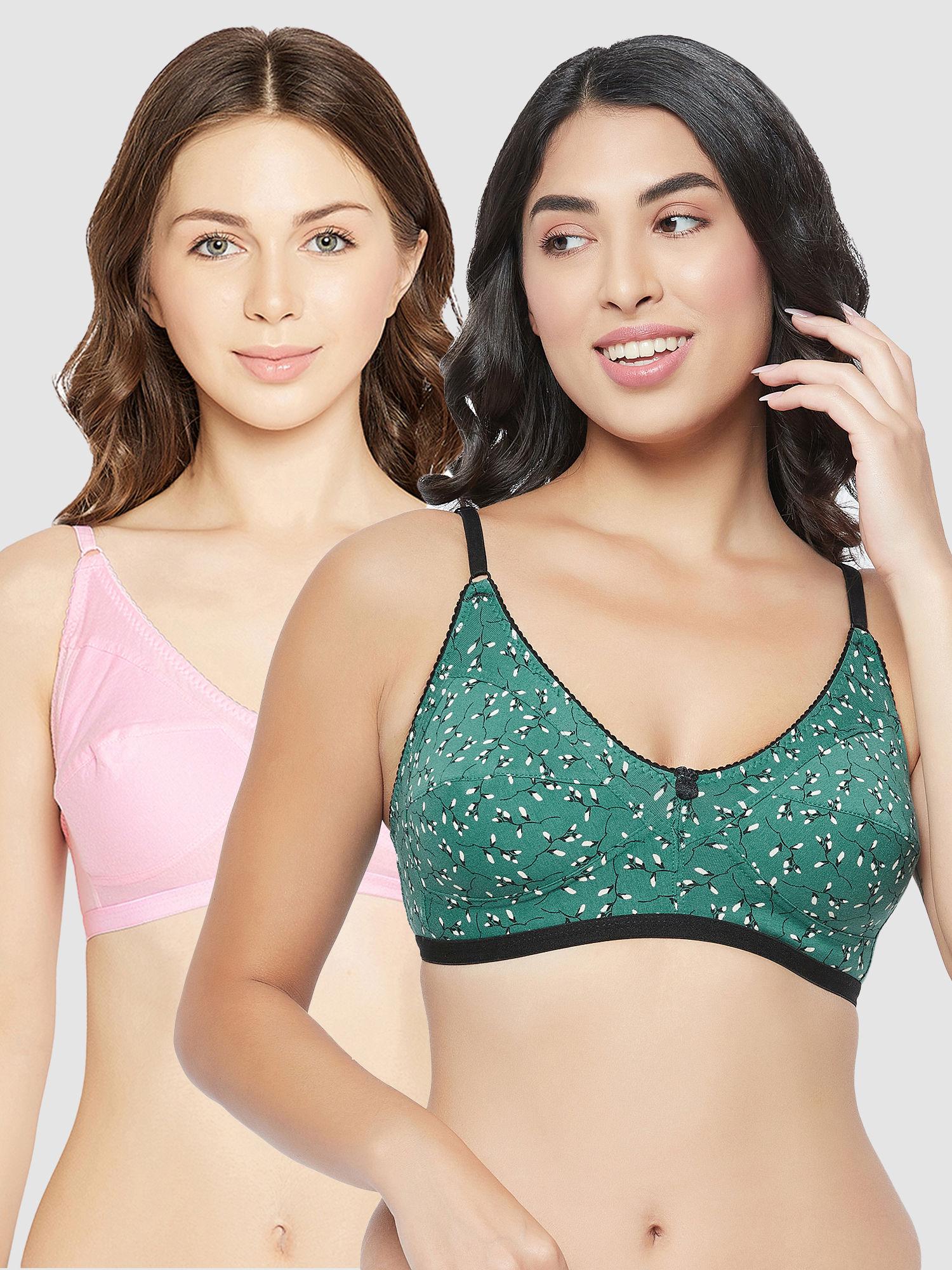 pack of 2 cotton non-padded non-wired full-figure m-frame bra - green