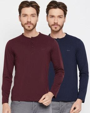 pack of 2 crew-neck t-shirts with button plackets