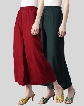 pack of 2 flared flat-front pants with insert pockets