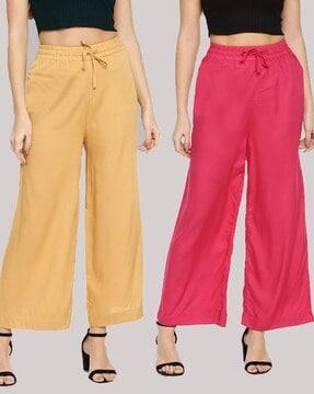 pack of 2 flared palazzos with elasticated waistband