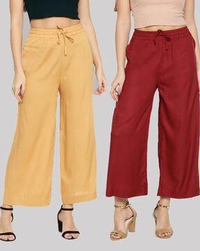 pack of 2 flared palazzos with elasticated waistband