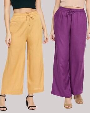 pack of 2 flared palazzos with elasticated waistband