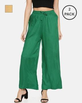 pack of 2 flared palazzos with elasticated waistband