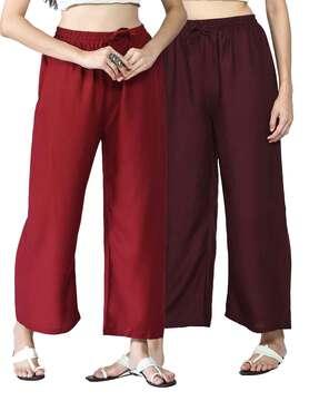 pack of 2 flat front palazzos with drawstring waist