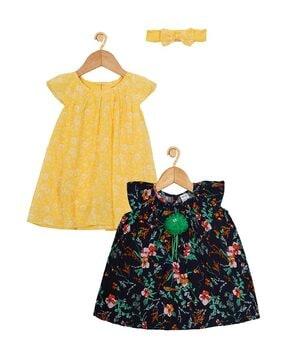 pack of 2 floral print a-line frock with headband