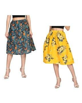 pack of 2 floral print flared skirt