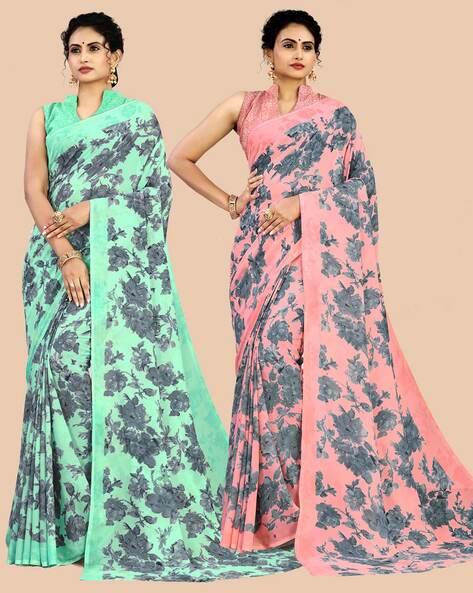 pack of 2 floral print georgette sarees