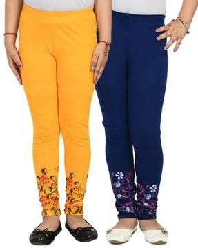 pack of 2 floral print leggings with elasticated waist
