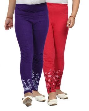 pack of 2 floral print leggings with elasticated waist