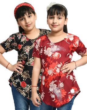 pack of 2 floral print round-neck tops