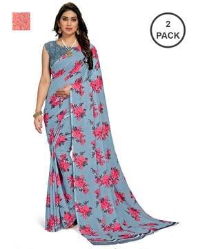 pack of 2 floral print sarees with blouse piece