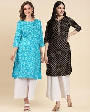 pack of 2 floral print straight kurtas