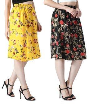 pack of 2 floral print straight skirts with elasticated waist