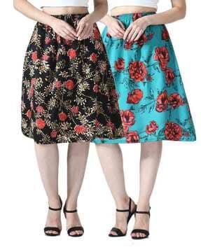 pack of 2 floral print straight skirts with elasticated waist