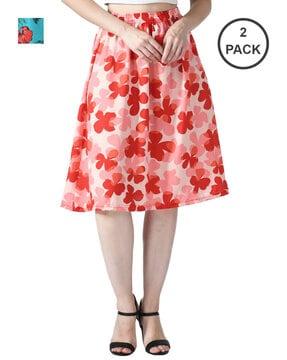 pack of 2 floral print straight skirts with elasticated waist