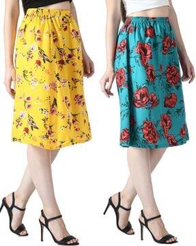 pack of 2 floral print straight skirts with elasticated waist
