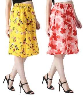 pack of 2 floral print straight skirts with elasticated waist