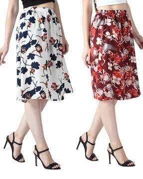 pack of 2 floral print straight skirts with elasticated waist