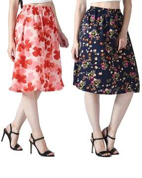 pack of 2 floral print straight skirts with elasticated waist