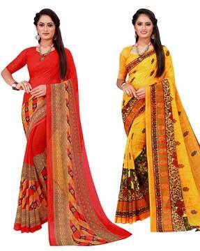 pack of 2 floral traditional saree with blouse piece