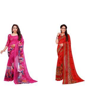 pack of 2 floral traditional saree with blouse piece