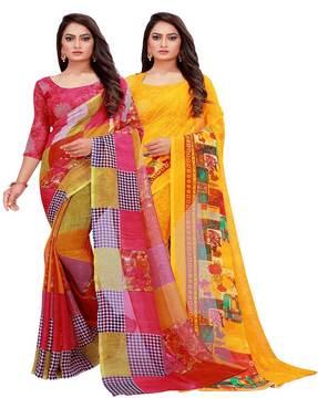 pack of 2 floral traditional saree with blouse piece