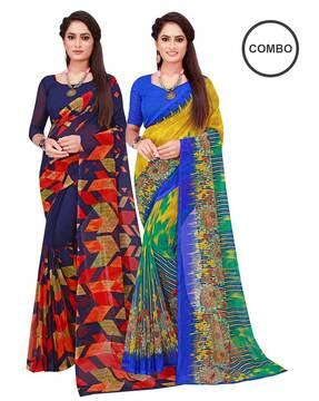 pack of 2 floral traditional saree with blouse piece