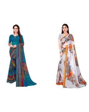 pack of 2 floral traditional saree with blouse piece