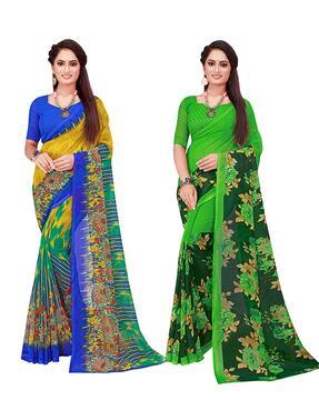 pack of 2 floral traditional saree with blouse piece