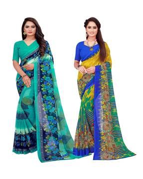 pack of 2 floral traditional saree with blouse piece