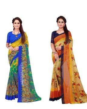 pack of 2 floral traditional saree with blouse piece