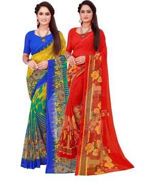 pack of 2 floral traditional saree with blouse piece