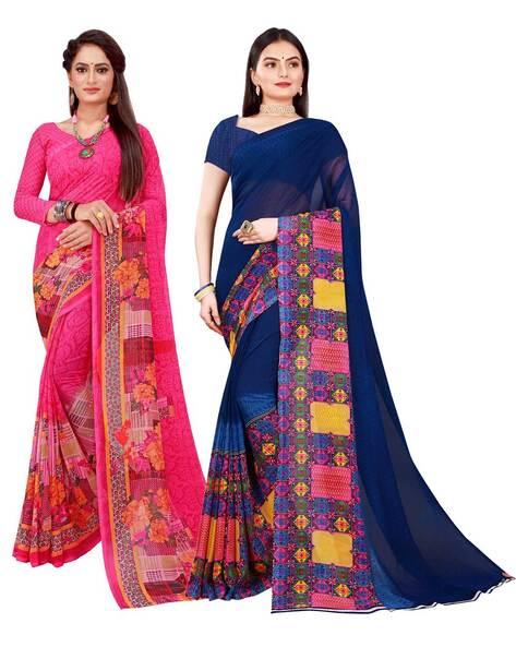 pack of 2 floral traditional saree with blouse piece