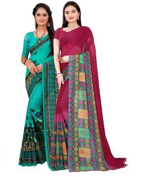 pack of 2 floral traditional saree with blouse piece